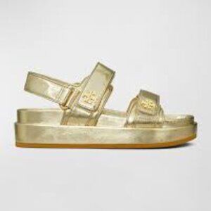 NIB Tory Burch KIRA Sport Gold Chunky Platform Sandals